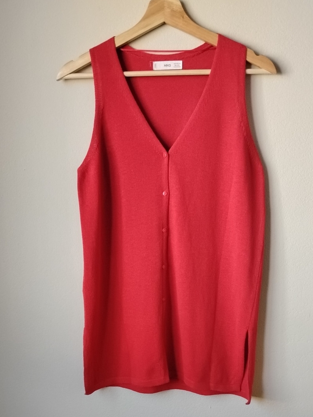 Mango Red V-Neck Button-Front Knit Vest